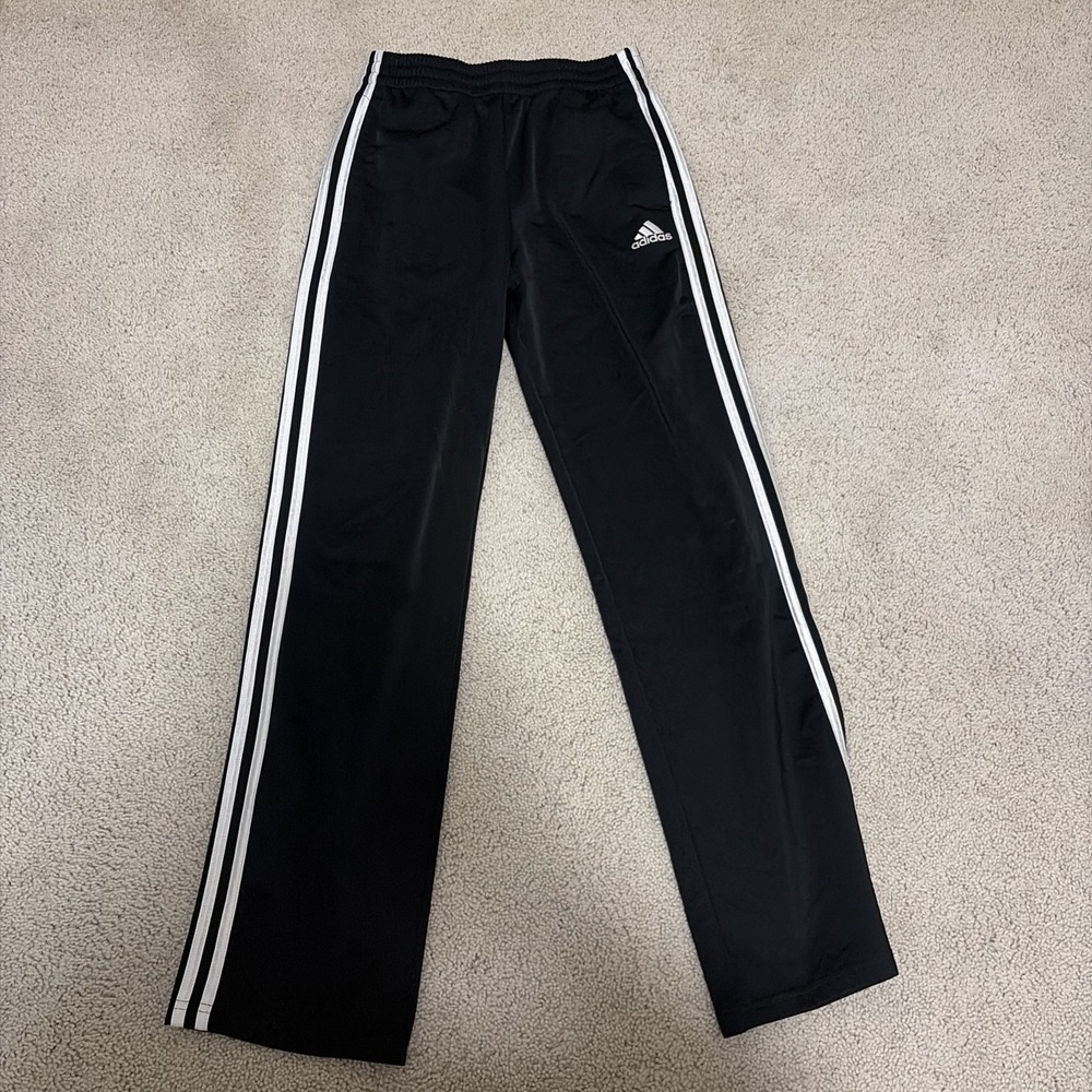 Adidas Sweatpants Youth Large 14/16 Black White Stripes Pockets
